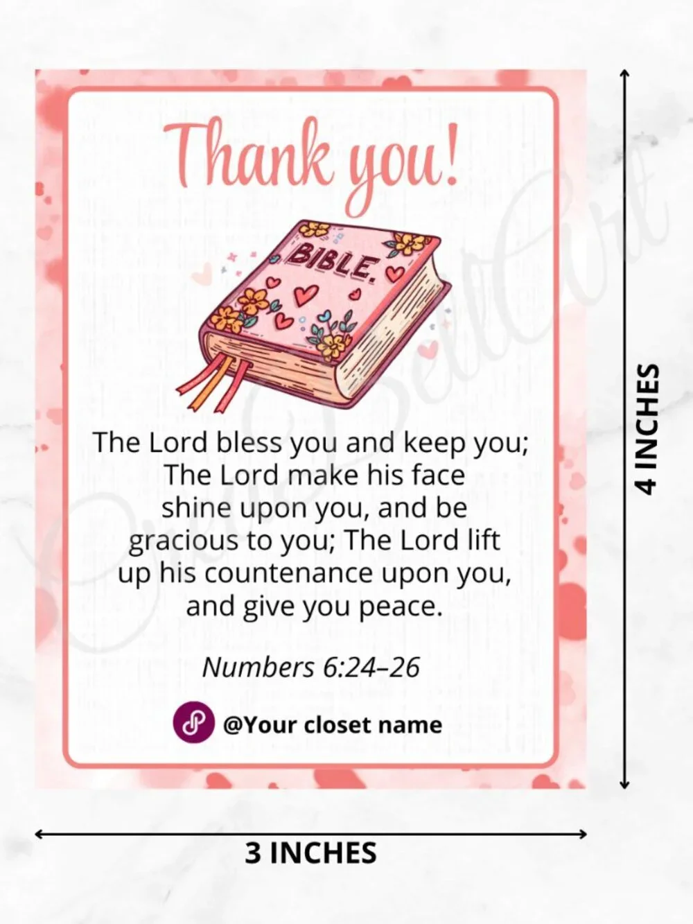100 Personalized Biblie Thank You Cards Small Business, 4×3 in